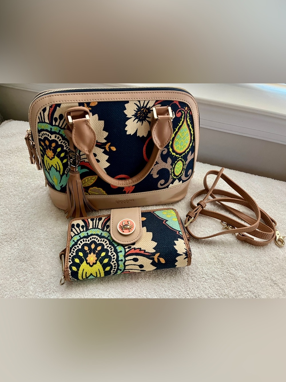 Spartina 449 “Amelia” 
Monogram Bowler Satchel w/matching wallet